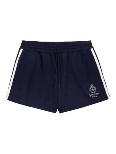 Sporty And Rich Logo-embroidery Side-stripe Shorts In Blue