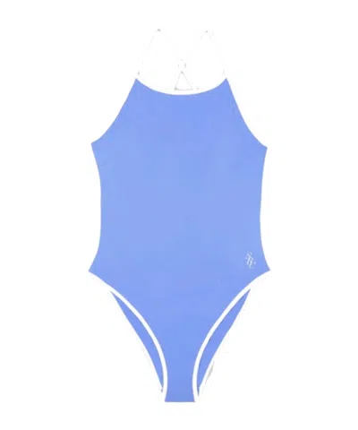Sporty And Rich Logo One-piece Swimsuit In Blue