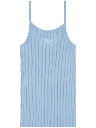 Sporty And Rich Logo-patch Ribbed Tank Top In Blue
