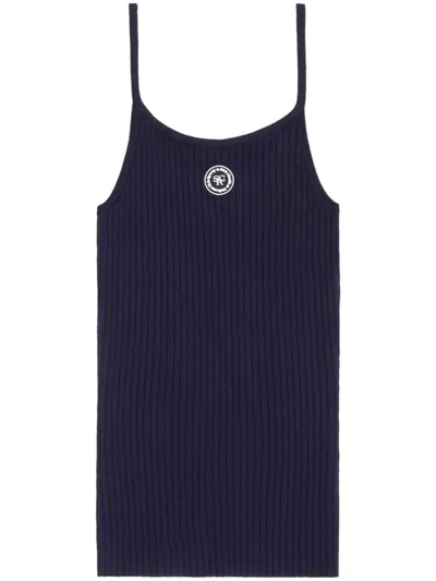 Sporty And Rich Logo-patch Ribbed Tank Top In Blue