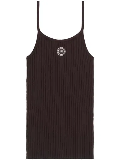 Sporty And Rich Logo-patch Ribbed Tank Top In Brown
