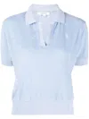 Sporty And Rich Logo-patch V-neck Polo Shirt In Blue