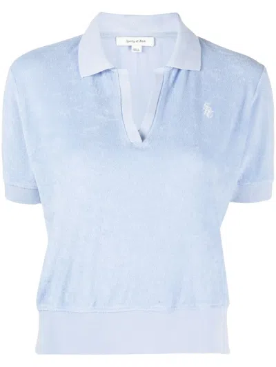 Sporty And Rich Logo-patch V-neck Polo Shirt In Blue