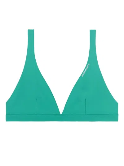 Sporty And Rich Logo-print Bikini Top In Green