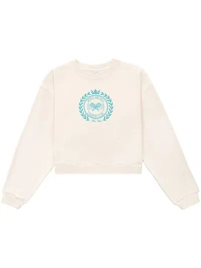 Sporty And Rich Logo-print Cotton Cropped Sweatshirt In White
