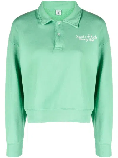Sporty And Rich Logo-print Cotton Polo Shirt In Clean Mint