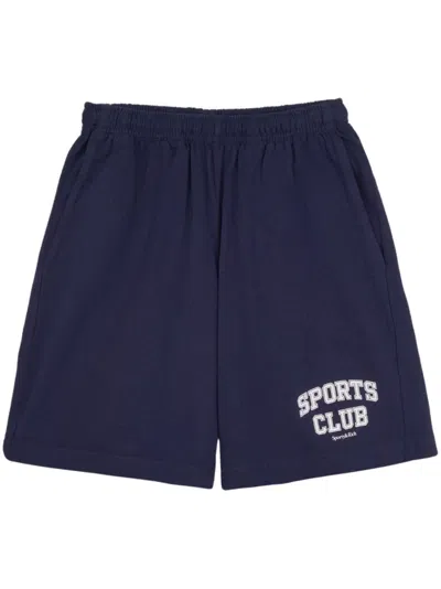Sporty And Rich Logo-print Cotton Shorts In Blau