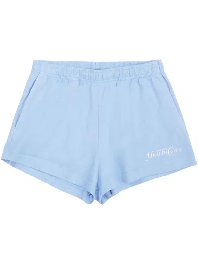 Sporty And Rich Logo-print Cotton Shorts In Blue