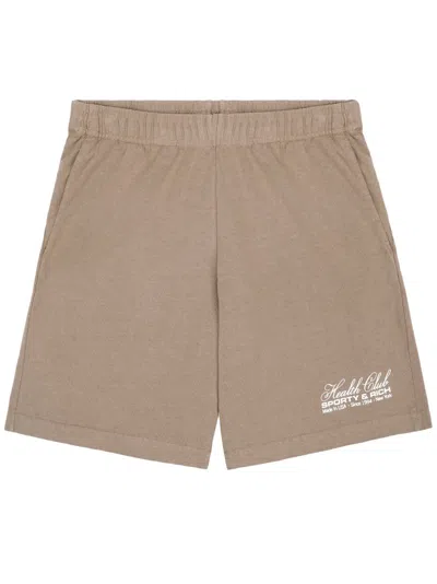 Sporty And Rich Logo-print Cotton Shorts In Brown