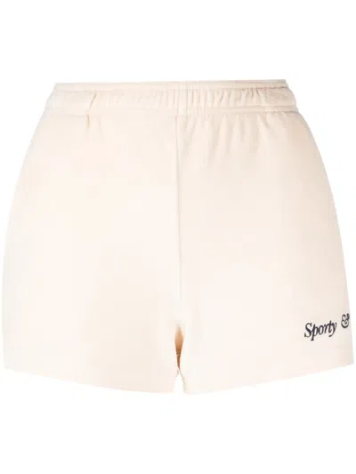 Sporty And Rich Logo-print Cotton Shorts In Neutrals
