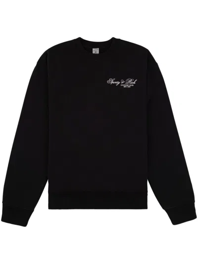 Sporty And Rich Logo-print Cotton Sweatshirt In Black