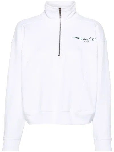 Sporty And Rich Logo-print Cotton Sweatshirt In White