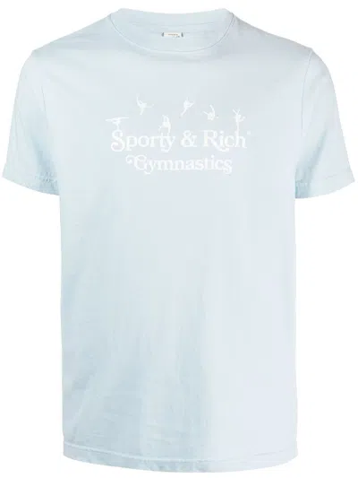 Sporty And Rich Logo-print Cotton T-shirt In Blue