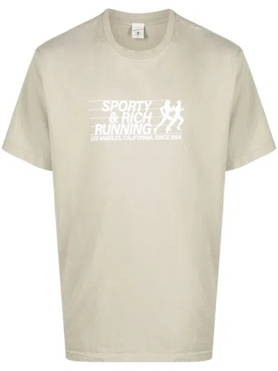 Sporty And Rich Logo-print Cotton T-shirt In Grey