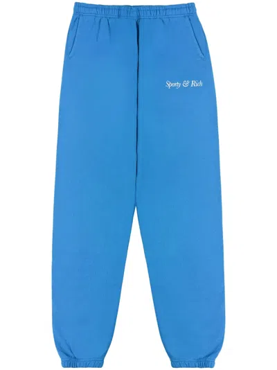 Sporty And Rich Logo-print Cotton Track Pants In Blue