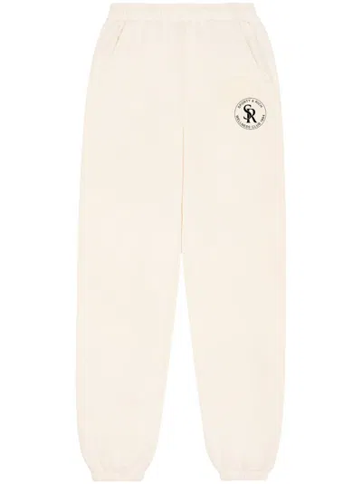 Sporty And Rich Logo-print Cotton Track Pants In Neutrals