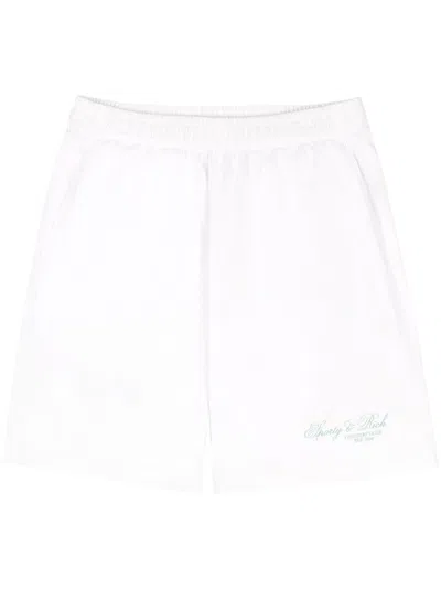 Sporty And Rich Logo-print Cotton Track Shorts In White