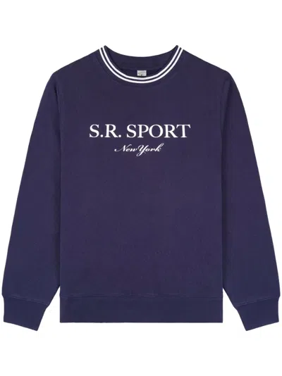 Sporty And Rich Logo-print Crew-neck Sweatshirt In Blue