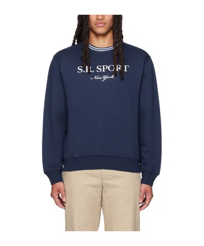 Sporty And Rich Logo-print Crew-neck Sweatshirt In Blue