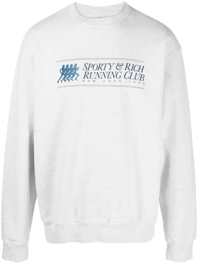 Sporty And Rich Logo-print Crew-neck Sweatshirt In 灰色