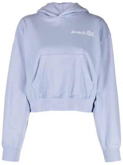 Sporty And Rich Logo-print Cropped Hoodie In Blue
