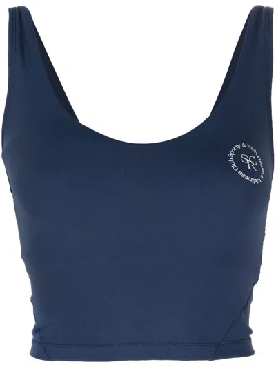 Sporty And Rich Cropped Printed Stretch-jersey Tank In Navy