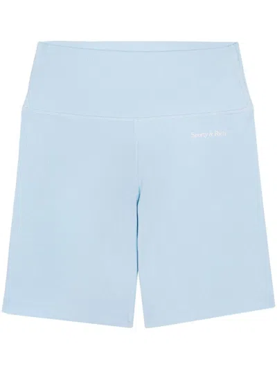 Sporty And Rich Logo-print Elasticated-waistband Biker Shorts In Blue
