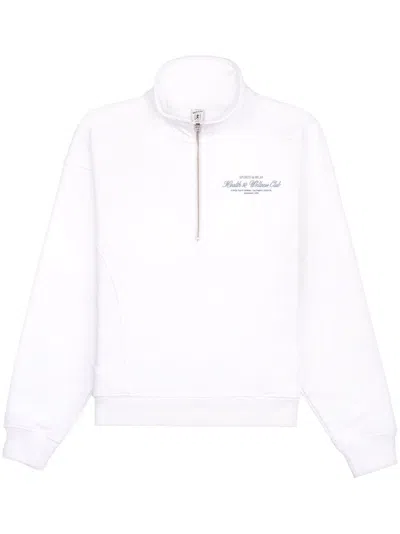Sporty And Rich Logo-print Half-zip Sweatshirt In White