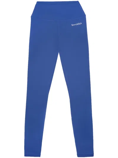 Sporty And Rich Logo-print High-waisted Leggings In Blau