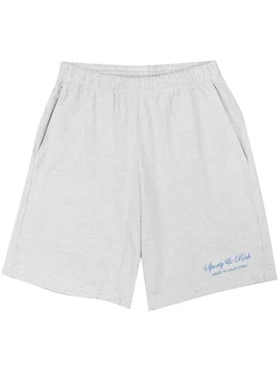 Sporty And Rich Logo-print Knee-length Shorts In Heather Gray