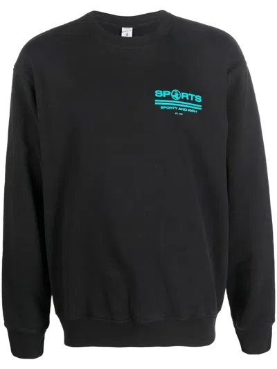 Sporty And Rich Logo-print Long-sleeve Sweatshirt In Black