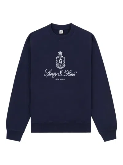 Sporty And Rich Logo-print Long-sleeve Sweatshirt In Blue