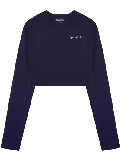 Sporty And Rich Logo-print Long-sleeve T-shirt In Blue