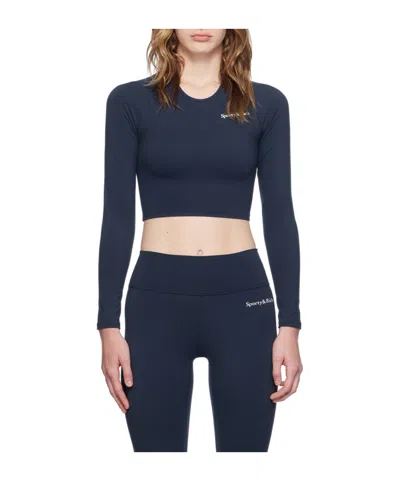 Sporty And Rich Logo-print Long-sleeve T-shirt In Navy