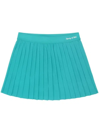Sporty And Rich Logo-print Pleated Tennis Skirt In Blau