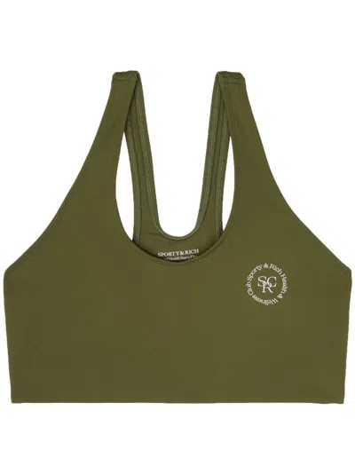 Sporty And Rich Logo-print Sleeveless Sports Bra In Grün