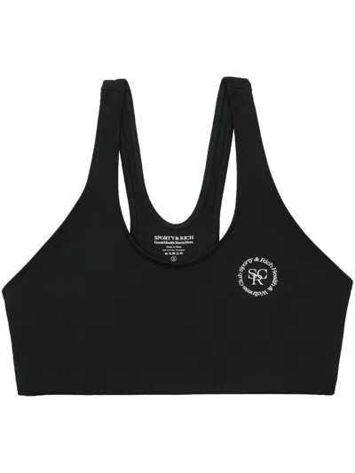 Sporty And Rich Logo-print Sports Bra In Black