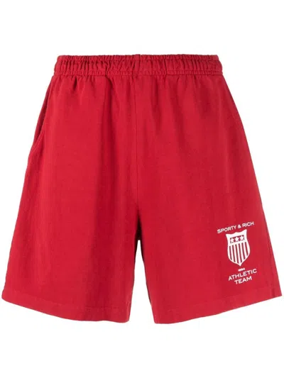 Sporty And Rich Logo-print Track Shorts In Red