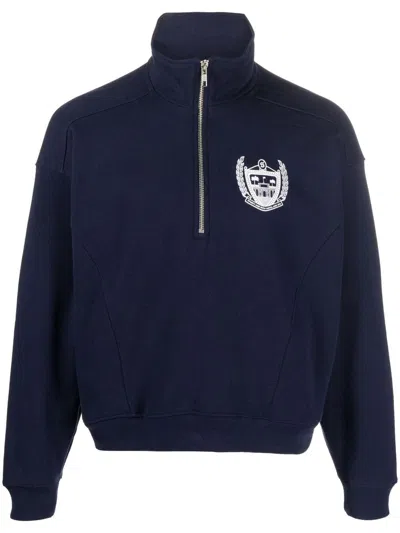 Sporty And Rich Logo-print Zip-up Sweatshirt In Blue