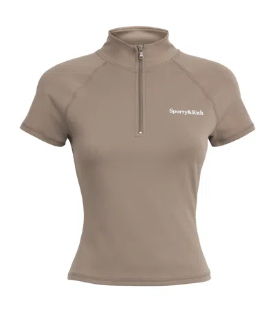 Sporty And Rich Sporty & Rich Logo Serif Quarter-zip Top In Beige
