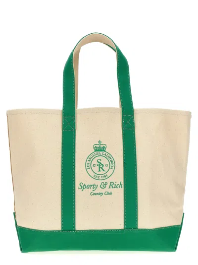 Sporty And Rich Logo Shopping Bag Tote Bag In Beige