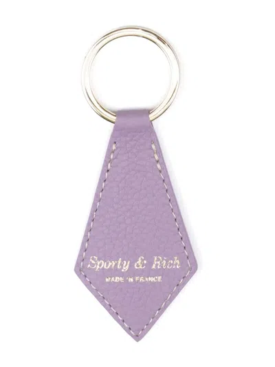 Sporty And Rich Logo-stamp Leather Key Chain In Purple