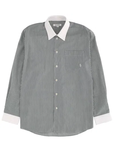 Sporty And Rich Long Sleeve Shirt Chest Pocket Contrast Collar In Gray