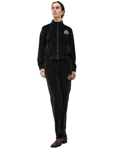Sporty And Rich Logo Velour Jacket In Dark Brown