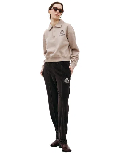 Sporty And Rich Logo Velour Trousers In Dark Brown