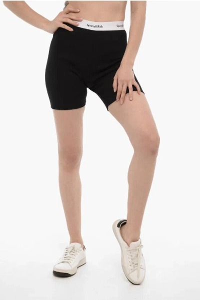 Sporty And Rich Logo-waist Band Ribbed Biker Shorts In Gray