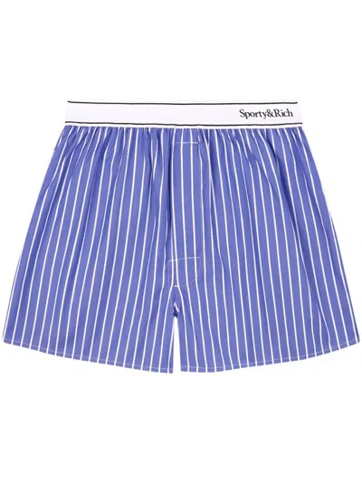 Sporty And Rich Logo-waistband Shorts In Blue