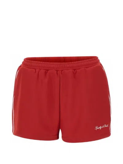 Sporty And Rich Logo-embroidered Contrast-trim Shorts In Red