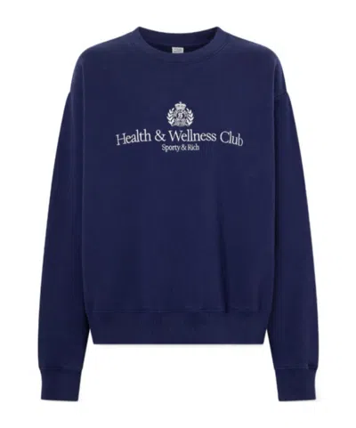 Sporty And Rich Logo-embroidered Cotton-jersey Sweatshirt In Blue
