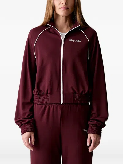 Sporty And Rich Logo-embroidered Piped Track Jacket In Burgundy